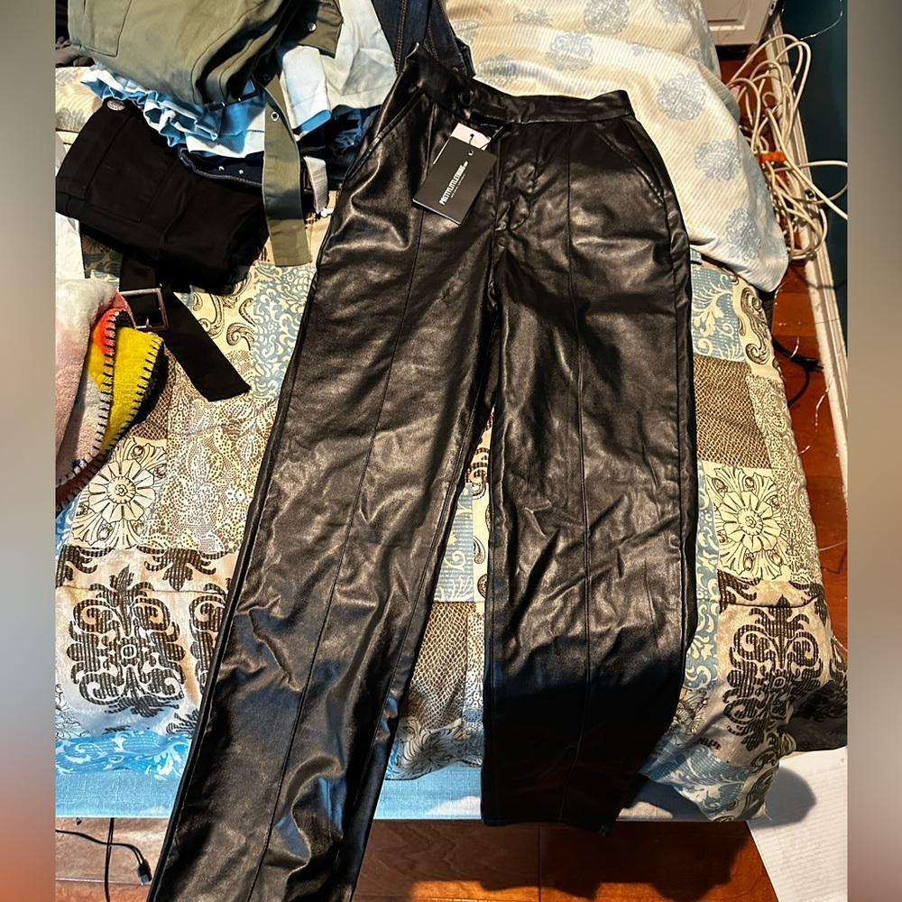 pretty little thing leather high rise pants